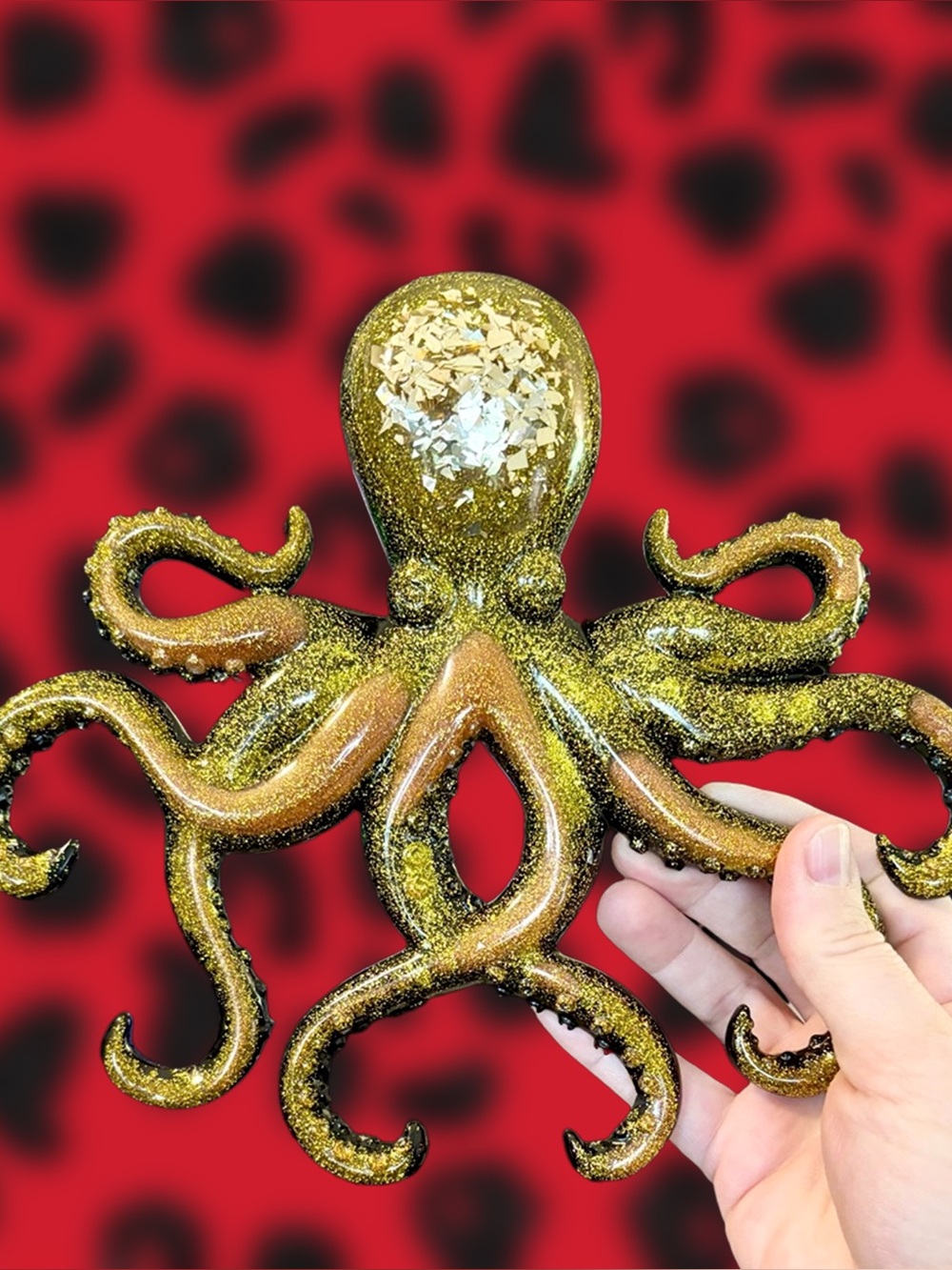 Handmade Gold Glitter Resin Octopus Hanging Wall Art Decor